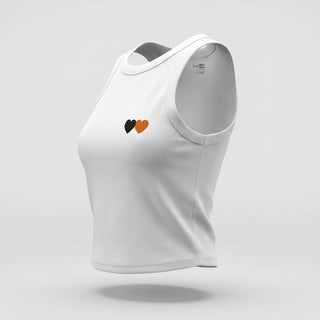 Pornhub Apparel Double Hearts Tank Top, black, close-up of chest logo with micro-ribbed fabric texture