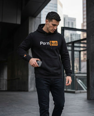 Black Classic Logo Hoodie: Person wearing