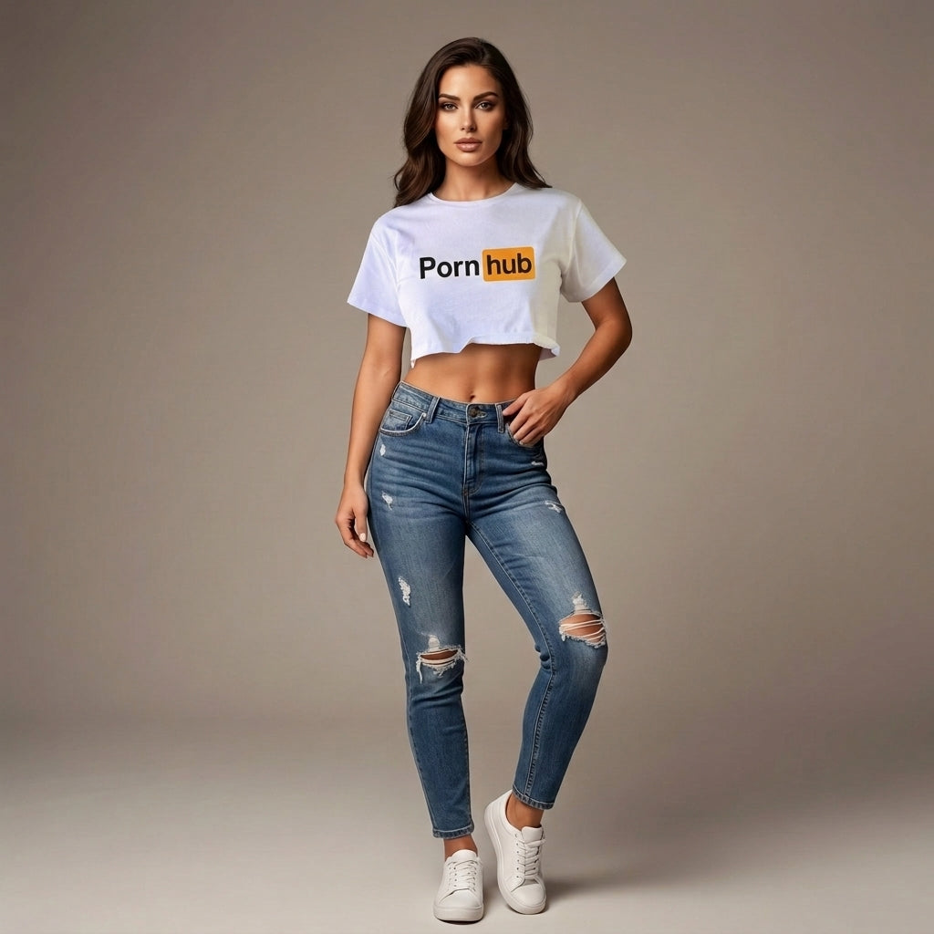 Pornhub Apparel White Crop Top: