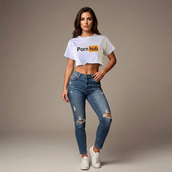 Pornhub Apparel White Crop Top: