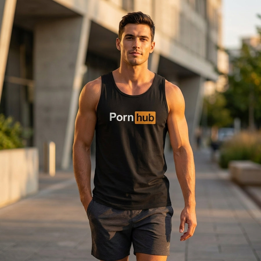 Black Logo Tank Top: Person in