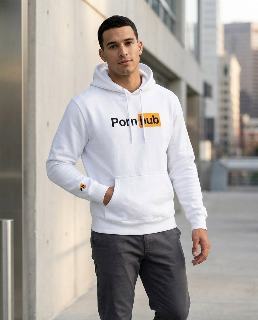 Classic Logo Hoodie: White heavyweight cotton fabric